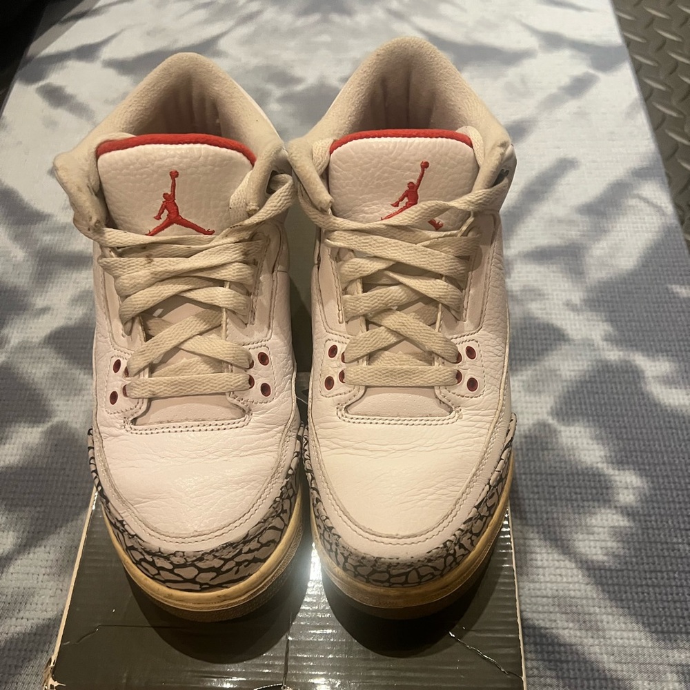 Jordan 3s White and Red Sneakers with Black Accents